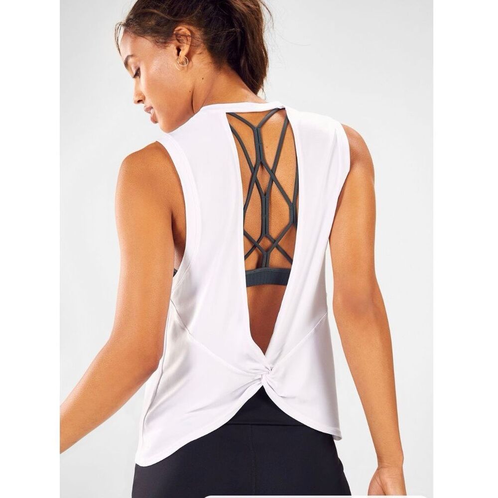 NWOT Fabletics white Lacey open back tank - L